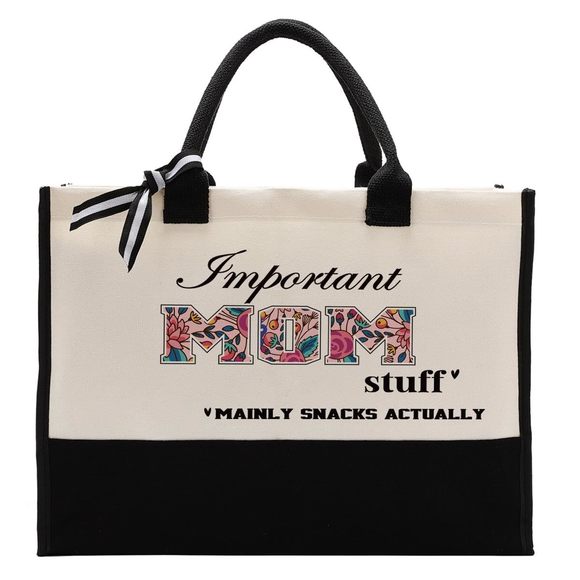 Important Mom Stuff Canvas Tote Bag, Utility Tote Shoing, Shoulder :v - Picture 1 of 7